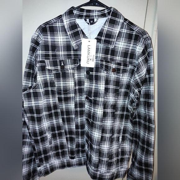 Other - Black and White Plaid Men's Jeans Jacket